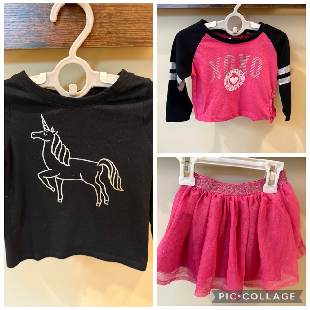 XOXO Cat & Jack Black & Pink Tops and Skirt Outfits Size 18 Months